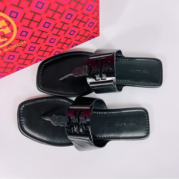 Tory Burch Black Logo Thong Sandal NIB - Picture 2 of 9